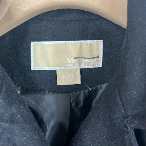NEW MICHAEL Michael Kors Collared Peacoat Sz S Belt Black Wool Zippered logo MK - Picture 2 of 3